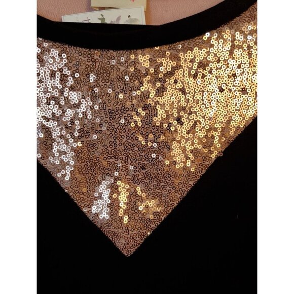 Bibi Women's Shirt Plaid M Red Black Long Sleeve Rose Gold Sequins NWOT - Picture 4 of 10